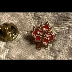 Vintage Maple Leaf Enamel Pin with Cross Canadian Christians